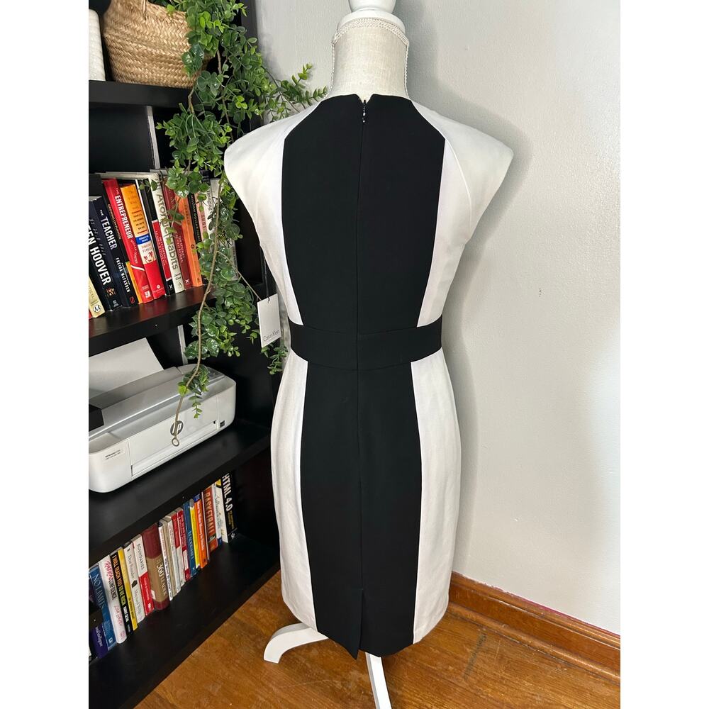 Calvin Klein 2 Black White Colorblock Sleeveless Sheath Dress Career NWT - Picture 5 of 11